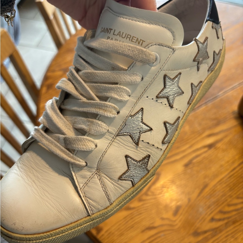 Saint Laurent Women's White and Silver Star Sneakers